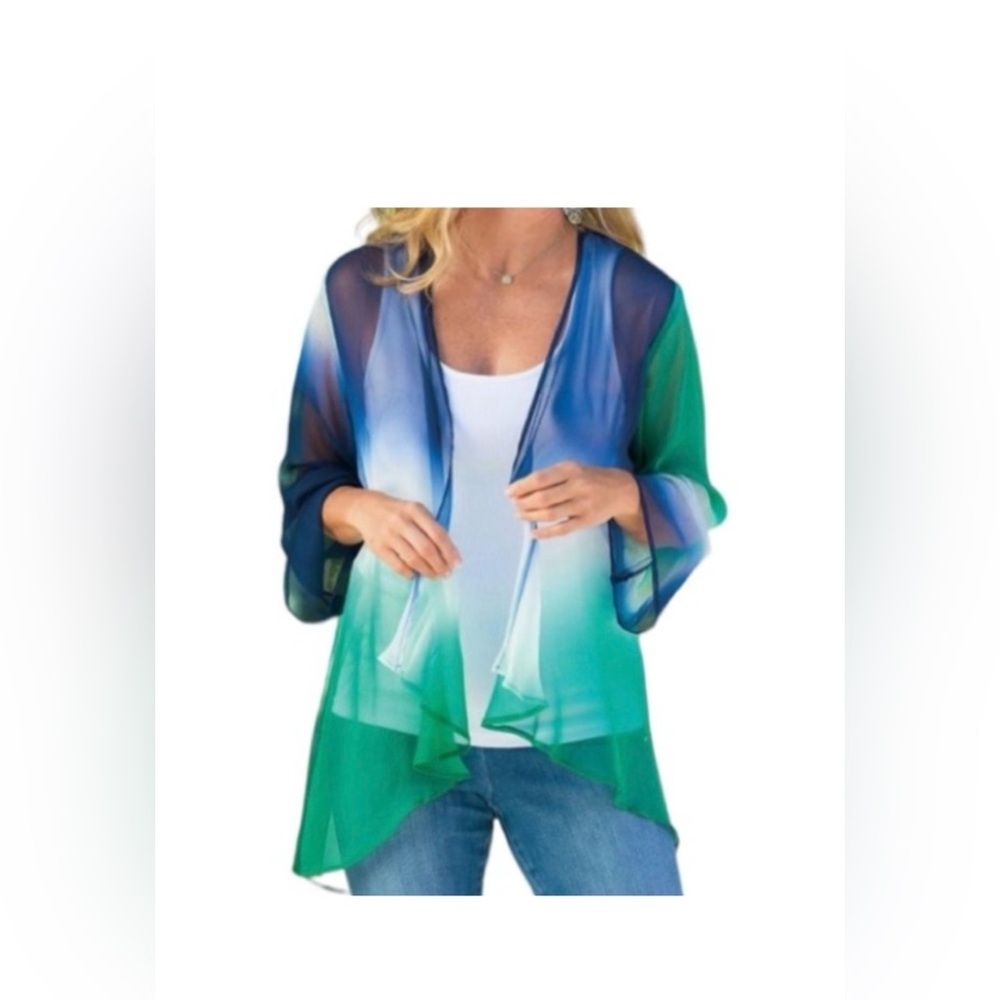 SOFT SURROUNDINGS: 100% Silk Ombré Kimono Or Swim Coverup - L/XL